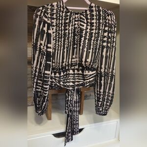 Misa Los Angeles Black & Light Pink Printed Open Tie Back Blouse